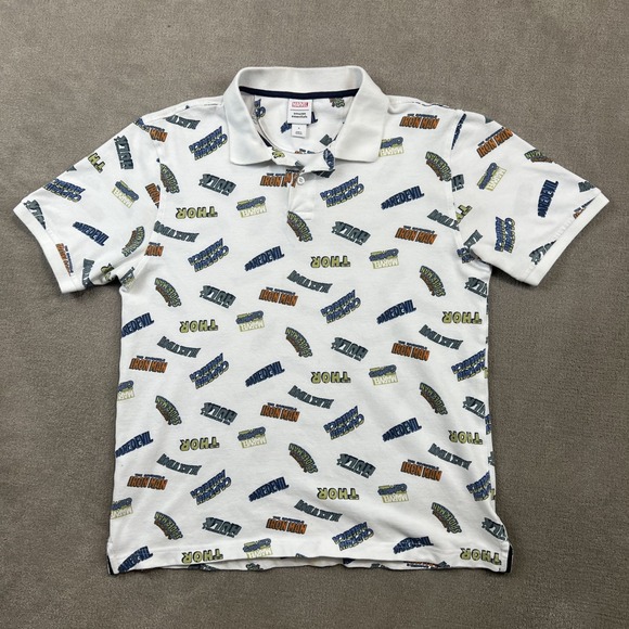 Marvel Amazon Essentials Size S Polo Shirt All Over Print Comic Logo Streetwear — photo 2